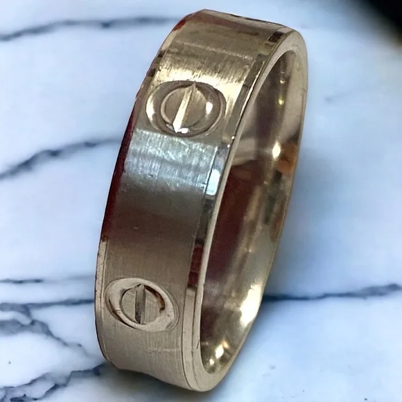 Estate 14K White Gold UNISEX 6mm Wide Screw Link Band Ring Size 8.75